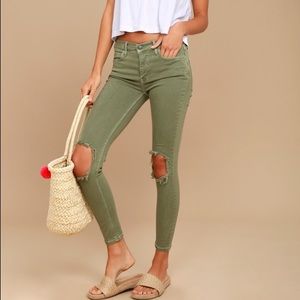 Free People Olive Ripped Skinny Jeans
